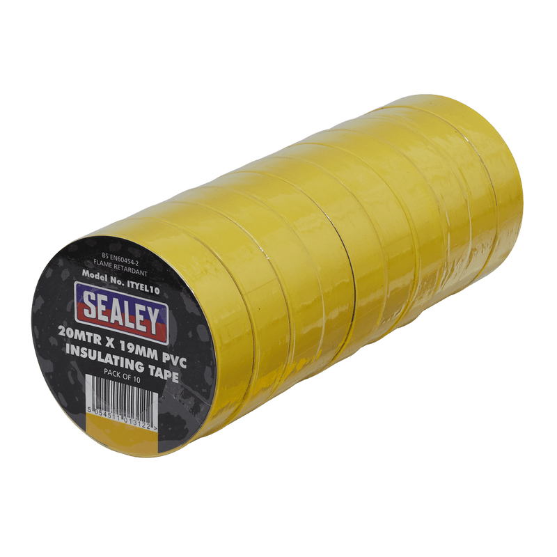 Sealey Tapes 19mm x 20m Yellow PVC Insulating Tape - Pack of 10-ITYEL10 5054511013122 ITYEL10 - Buy Direct from Spare and Square