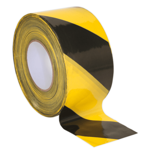 Sealey Tapes 80mm x 100m Black/Yellow Non-Adhesive Hazard Warning Barrier Tape-BTBY 5054511044980 BTBY - Buy Direct from Spare and Square
