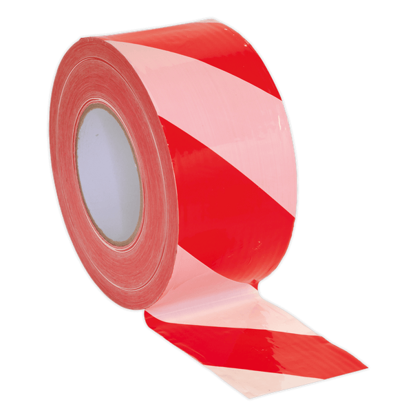 Sealey Tapes 80mm x 100m Red/White Non-Adhesive Hazard Warning Barrier Tape-BTRW 5054511044973 BTRW - Buy Direct from Spare and Square