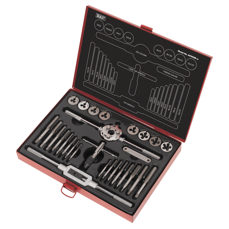Sealey Thread Cutting 28pc Mechanic’s Tap & Die Set Split Dies - Metric-AK3028 5054511659948 AK3028 - Buy Direct from Spare and Square