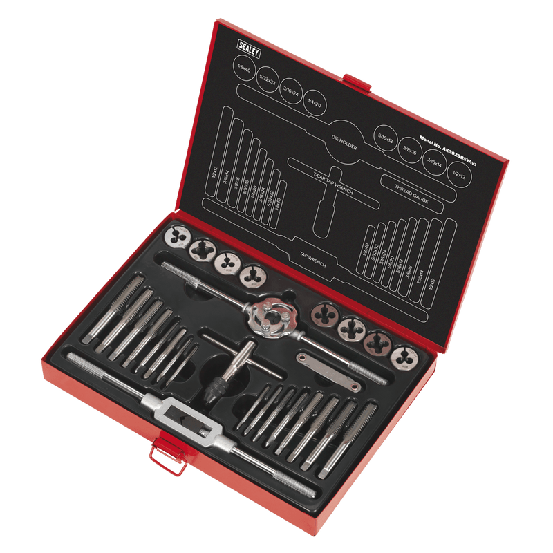 Sealey Thread Cutting 28pc Tap & Die Set Split Dies - Imperial BSW-AK3028BSW 5054511660067 AK3028BSW - Buy Direct from Spare and Square
