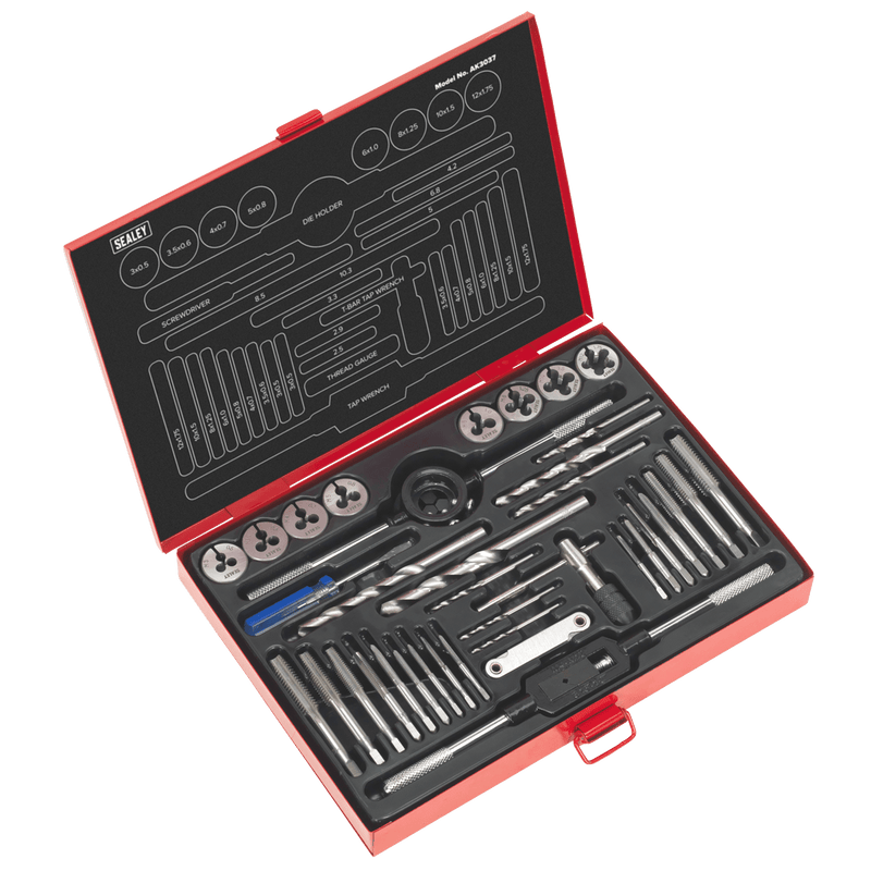 Sealey Thread Cutting 37pc Tap & Die Set Split Dies - Metric-AK3037 5054511235821 AK3037 - Buy Direct from Spare and Square