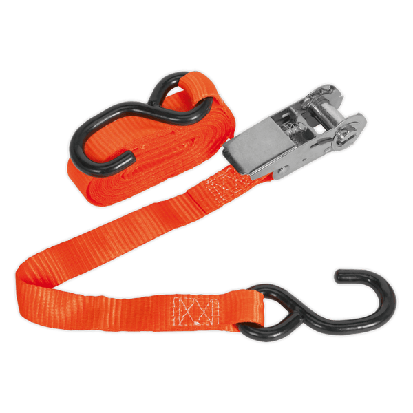 Sealey Tie Downs 25mm x 4.5m Polyester Webbing Ratchet Strap with S-Hook 800kg Breaking Strength-TD0845S 5051747807389 TD0845S - Buy Direct from Spare and Square