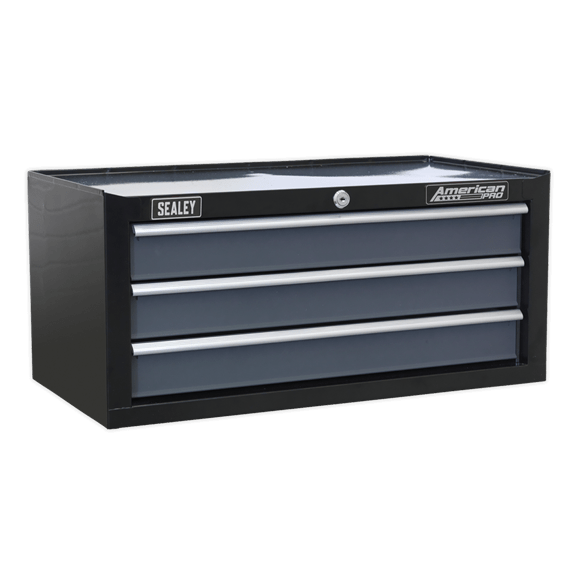 Sealey Tool Chest Sealey American Pro Mid-Box 3 Drawer With Ball-Bearing Slides In Black / Grey AP3503TB - Buy Direct from Spare and Square