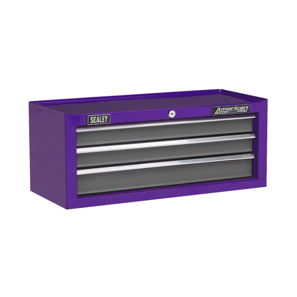 Sealey Tool Chest Sealey American Pro Mid-Box 3 Drawer With Ball-Bearing Slides In Purple / Grey AP22309BBCP - Buy Direct from Spare and Square