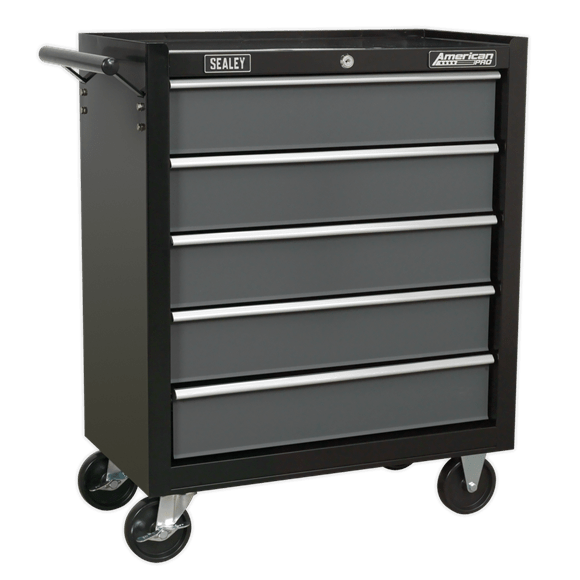 Sealey Tool Chest Sealey American Pro Rollcab 5 Drawer With Ball-Bearing Slides In Black / Grey AP2505B - Buy Direct from Spare and Square