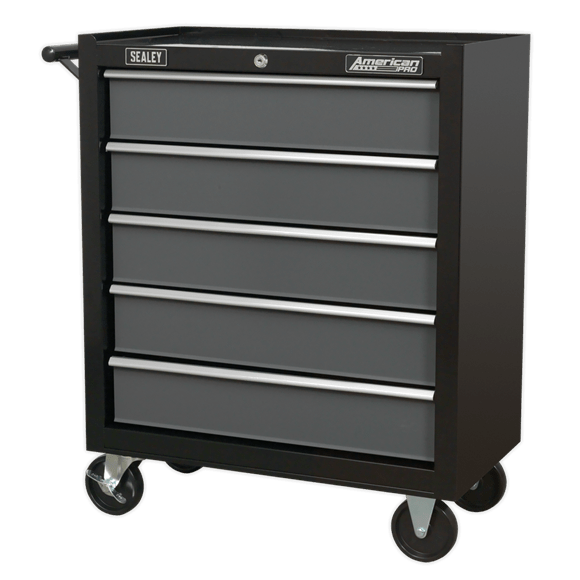 Sealey Tool Chest Sealey American Pro Rollcab 5 Drawer With Ball-Bearing Slides In Black / Grey AP2505B - Buy Direct from Spare and Square