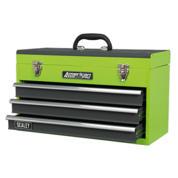 Sealey Tool Chest Sealey American Pro Tool Chest 3 Drawer Portable With Ball-Bearing Slides In Green / Grey AP9243BBHV - Buy Direct from Spare and Square