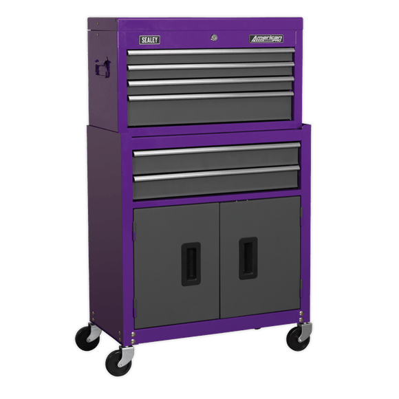 Sealey Tool Chest Sealey American Pro Topchest and Rollcab Combination 6 Drawer In Purple AP2200BBCP - Buy Direct from Spare and Square