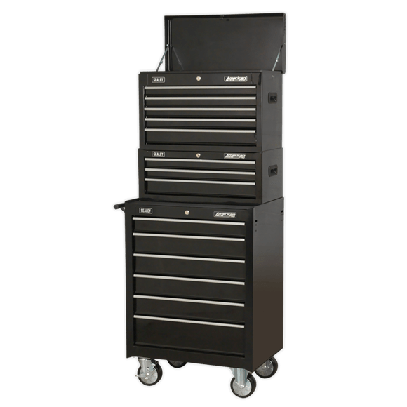 Sealey Tool Chest Sealey American Pro Topchest, Mid-box and Rollcab 14 Drawer Stack In Black AP22BSTACK - Buy Direct from Spare and Square