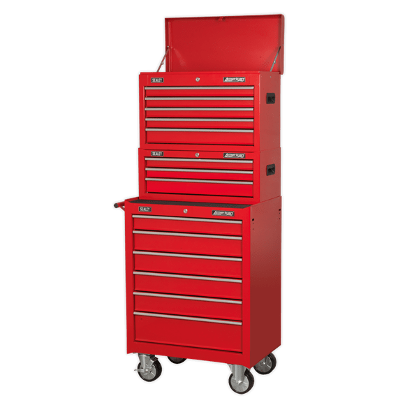 Sealey Tool Chest Sealey American Pro Topchest, Mid-box and Rollcab 14 Drawer Stack In Red AP22STACK - Buy Direct from Spare and Square