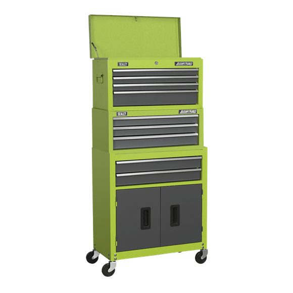 Sealey Tool Chest Sealey American Pro Topchest, Mid-Box and Rollcab 9 Drawer Stack In Green AP2200BBHVSTACK - Buy Direct from Spare and Square