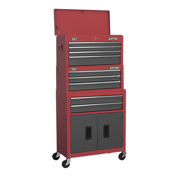 Sealey Tool Chest Sealey American Pro Topchest, Mid-Box and Rollcab 9 Drawer Stack In Red AP2200BBSTACK - Buy Direct from Spare and Square