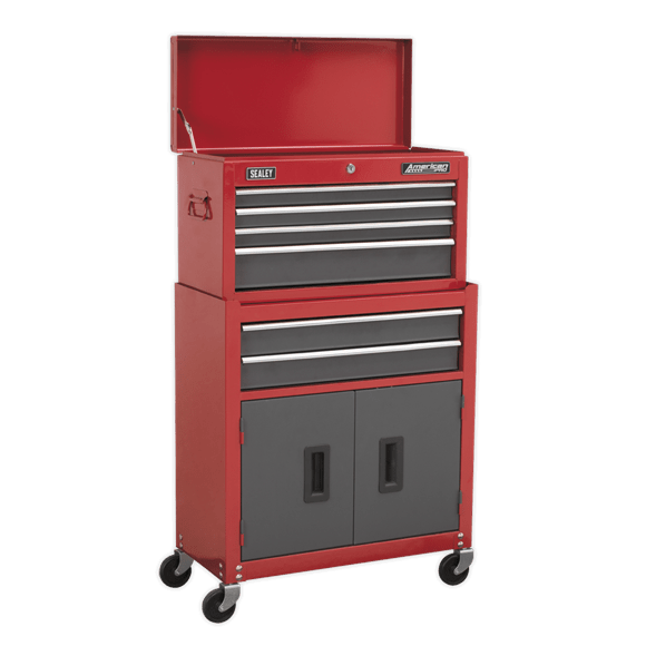 Sealey Tool Chest Sealey American Pro Topchest, Mid-Box and Rollcab 9 Drawer Stack In Red AP2200BBSTACK - Buy Direct from Spare and Square