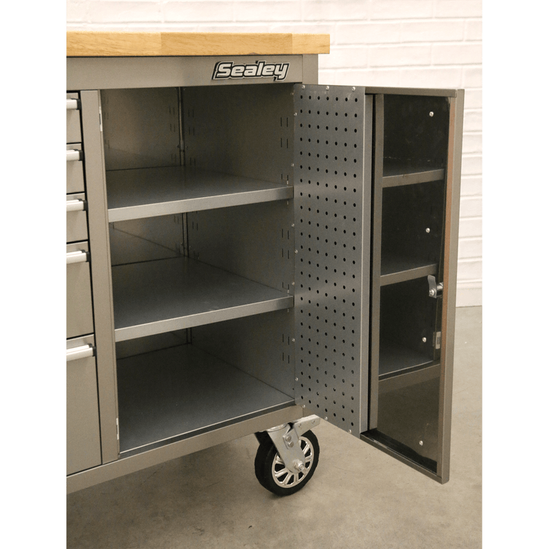 Sealey Tool Chests 10 Drawer & Cupboard Stainless Steel Mobile Tool Cabinet-AP7210SS 5054511103021 AP7210SS - Buy Direct from Spare and Square