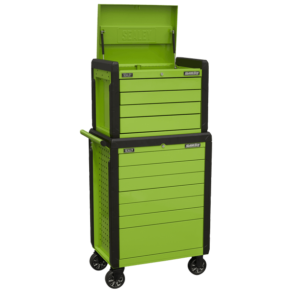 Sealey Tool Chests 11 Drawer Push-To-Open Topchest & Rollcab Combination - Hi-Vis Green-APPDSTACKG 5054630258312 APPDSTACKG - Buy Direct from Spare and Square
