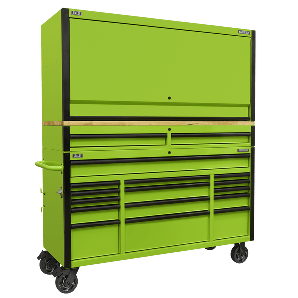 Sealey Tool Chests 15 Drawer 1549mm Mobile Trolley with Wooden Worktop and Hutch and 2 Drawer Riser-AP6115BECOMBO1 5054630247156 AP6115BECOMBO1 - Buy Direct from Spare and Square