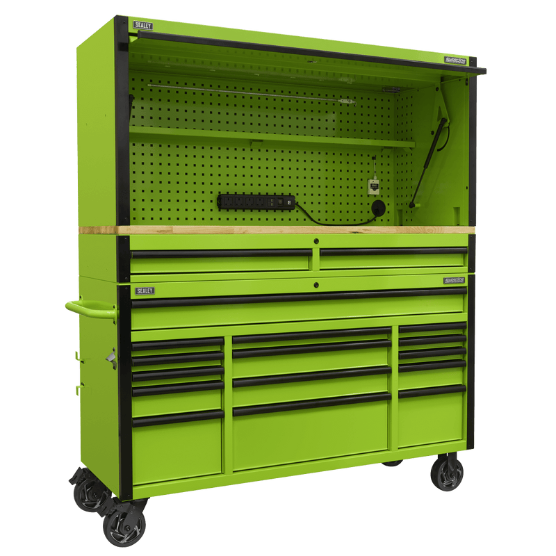 Sealey Tool Chests 15 Drawer 1549mm Mobile Trolley with Wooden Worktop and Hutch and 2 Drawer Riser-AP6115BECOMBO1 5054630247156 AP6115BECOMBO1 - Buy Direct from Spare and Square