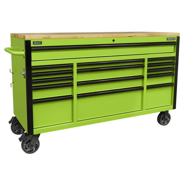 Sealey Tool Chests 15 Drawer 1549mm Mobile Trolley with Wooden Worktop-AP6115BE 5054630201660 AP6115BE - Buy Direct from Spare and Square
