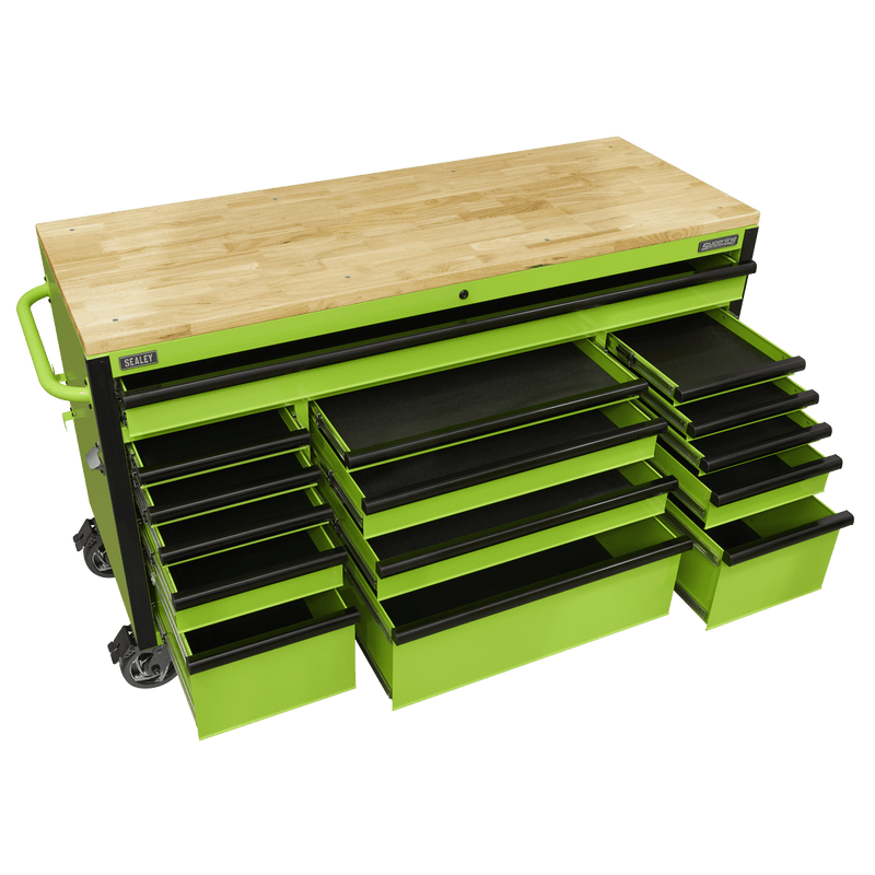 Sealey Tool Chests 15 Drawer 1549mm Mobile Trolley with Wooden Worktop-AP6115BE 5054630201660 AP6115BE - Buy Direct from Spare and Square