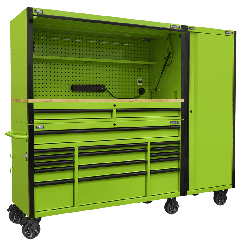 Sealey Tool Chests 15 Drawer 1549mm Mobile Trolley with Wooden Worktop, Hutch, 2 Drawer Riser & Side Locker-AP6115BECOMBO2 5054630247163 AP6115BECOMBO2 - Buy Direct from Spare and Square