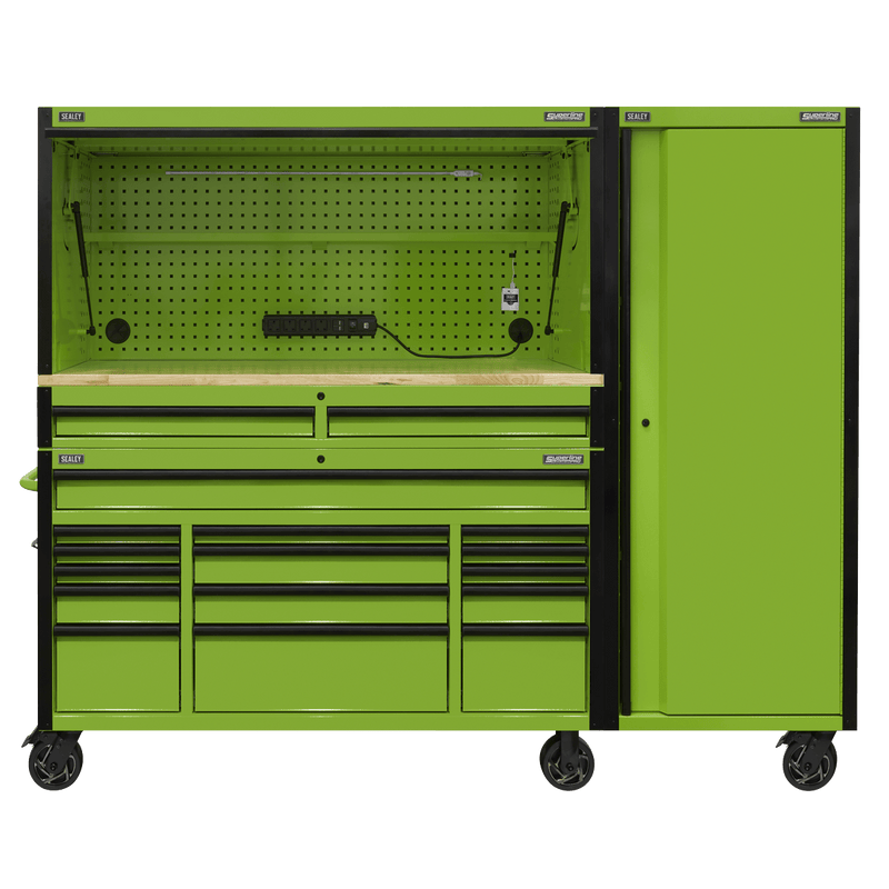 Sealey Tool Chests 15 Drawer 1549mm Mobile Trolley with Wooden Worktop, Hutch, 2 Drawer Riser & Side Locker-AP6115BECOMBO2 5054630247163 AP6115BECOMBO2 - Buy Direct from Spare and Square