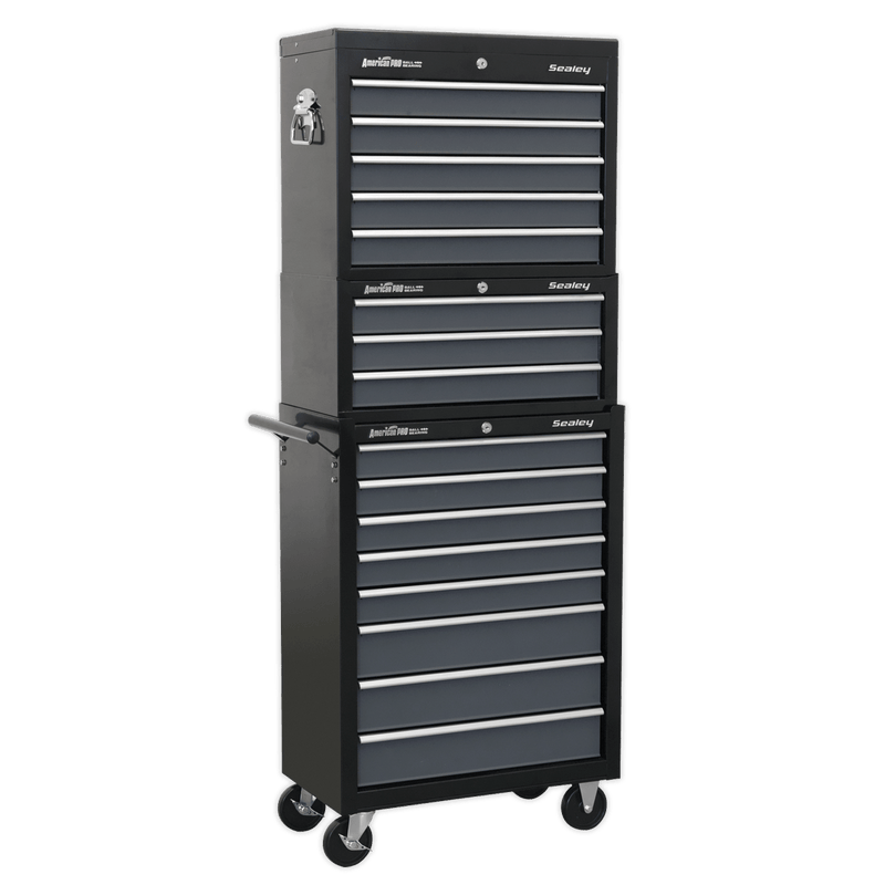 Sealey Tool Chests 16 Drawer Tool Chest Combination with Ball-Bearing Slides - Black/Grey-AP35STACK 5054511153422 AP35STACK - Buy Direct from Spare and Square