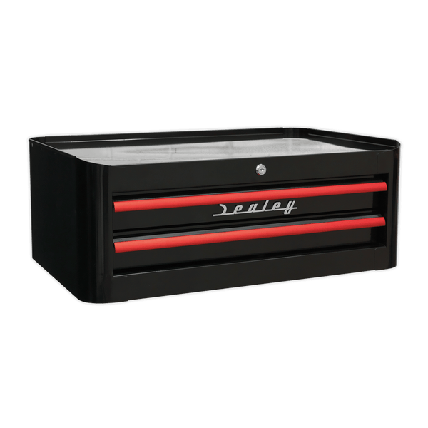 Sealey Tool Chests 2 Drawer Retro Style Mid-Box - Black with Red Anodised Drawer Pulls-AP28102BR 5054511105810 AP28102BR - Buy Direct from Spare and Square