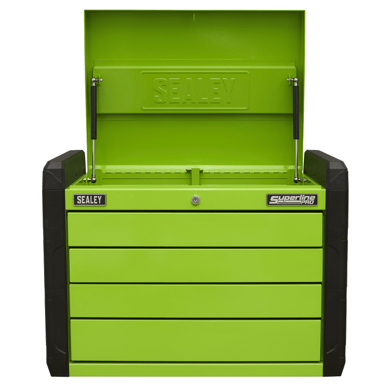 Sealey Tool Chests 4 Drawer Push-to-Open Topchest with Ball-Bearing Slides - Hi-Vis Green-APPD4G 5054630200199 APPD4G - Buy Direct from Spare and Square