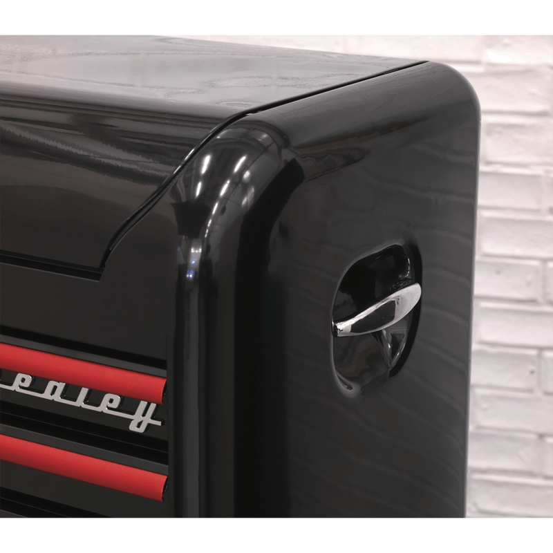 Sealey Tool Chests 4 Drawer Wide Retro Style Topchest - Black with Red Anodised Drawer Pulls-AP41104BR 5054511105780 AP41104BR - Buy Direct from Spare and Square