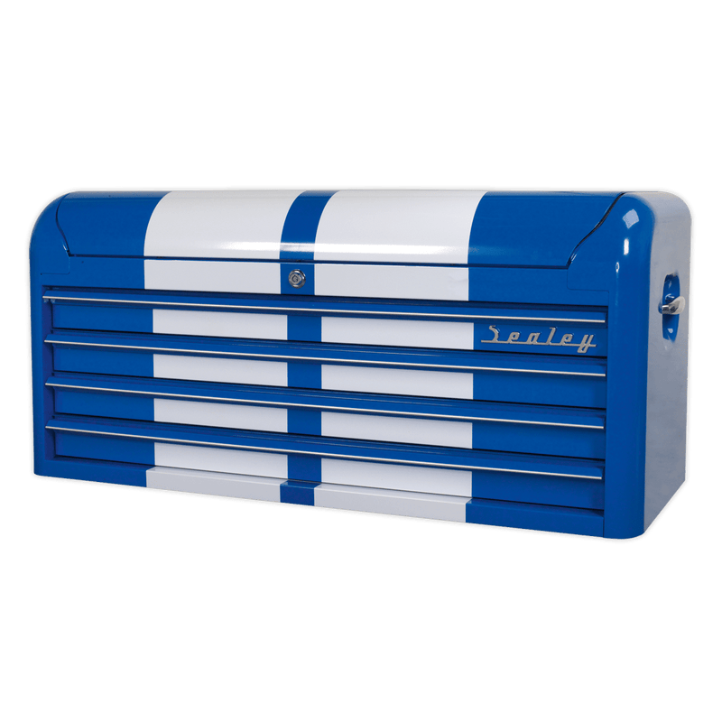 Sealey Tool Chests 4 Drawer Wide Retro Style Topchest - Blue with White Stripes-AP41104BWS 5054511028324 AP41104BWS - Buy Direct from Spare and Square