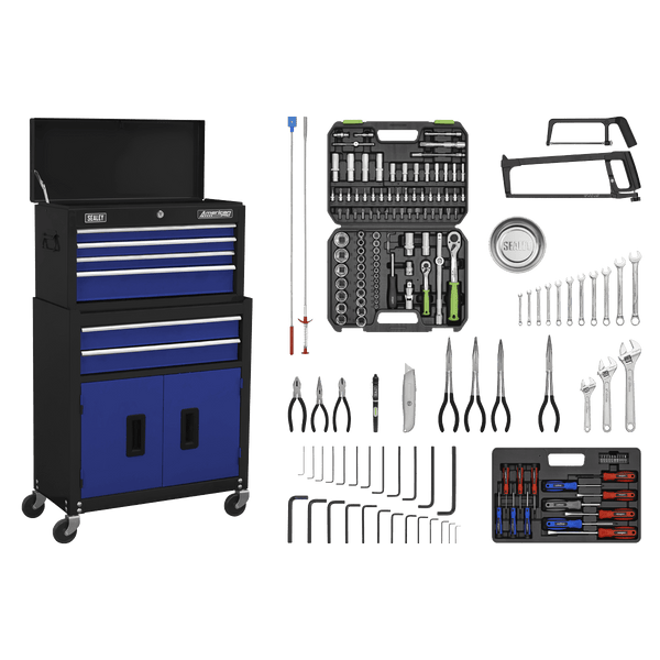 Sealey Tool Chests 6 Drawer Topchest & Rollcab Combination with Ball-Bearing Slides & 170pc Tool Kit-AP22BCOMBO 5054630271298 AP22BCOMBO - Buy Direct from Spare and Square