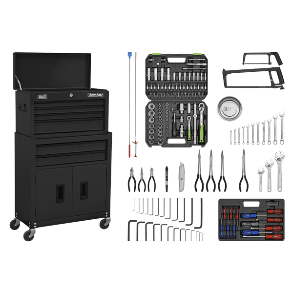 Sealey Tool Chests 6 Drawer Topchest & Rollcab Combination with Ball-Bearing Slides & 170pc Tool Kit-AP22BKCOMBO 5054630271281 AP22BKCOMBO - Buy Direct from Spare and Square