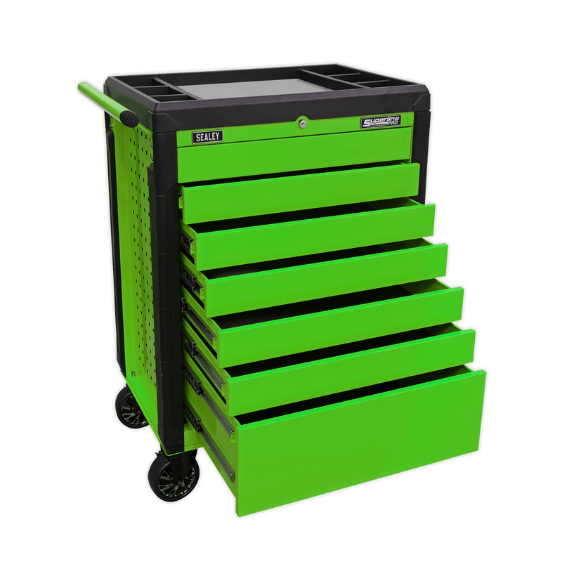Sealey Tool Chests 7 Drawer Push-To-Open Rollcab Hi-Vis Green-APPD7G 5054511597899 APPD7G - Buy Direct from Spare and Square