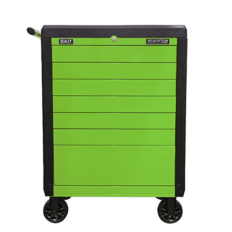 Sealey Tool Chests 7 Drawer Push-To-Open Rollcab Hi-Vis Green-APPD7G 5054511597899 APPD7G - Buy Direct from Spare and Square
