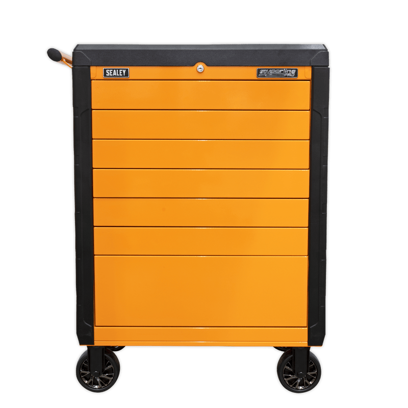 Sealey Tool Chests 7 Drawer Push-To-Open Rollcab - Orange-APPD7O 5054511599787 APPD7O - Buy Direct from Spare and Square