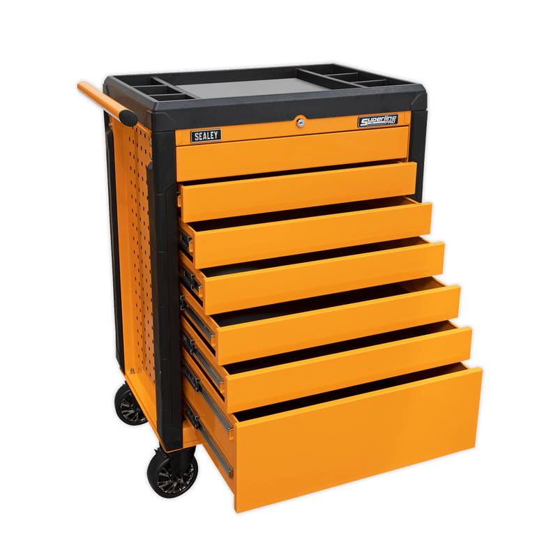 Sealey Tool Chests 7 Drawer Push-To-Open Rollcab - Orange-APPD7O 5054511599787 APPD7O - Buy Direct from Spare and Square