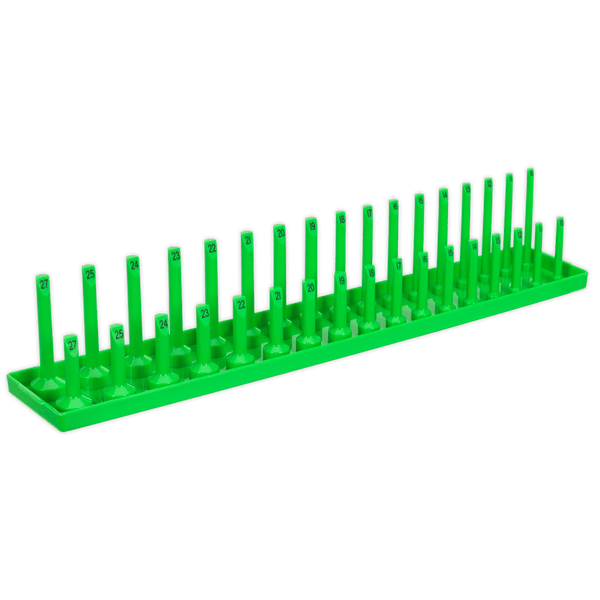 Sealey Tool Storage 1/2"Sq Drive Socket Holder 10-27mm - Hi-Vis Green-SH1217HV 5054511234466 SH1217HV - Buy Direct from Spare and Square