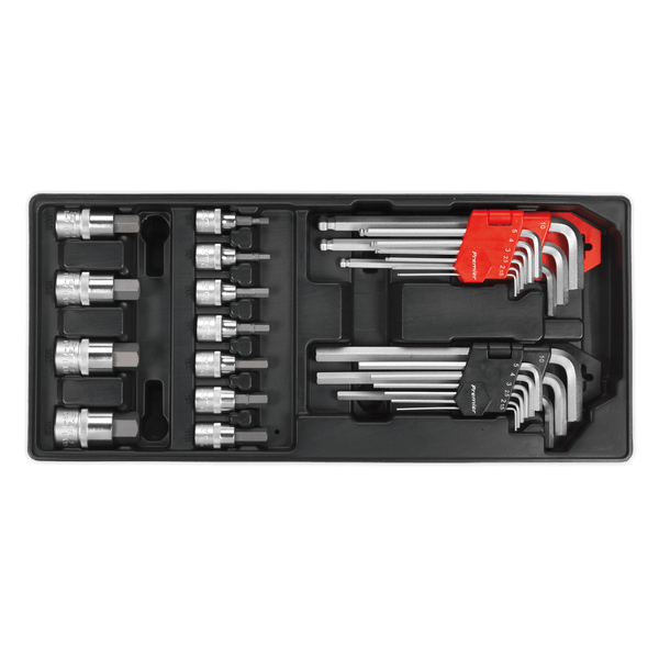 Sealey Tool Trays 29pc Hex/Ball-End Hex Key & Socket Bit Set with Tool Tray-TBT07 5051747333697 TBT07 - Buy Direct from Spare and Square
