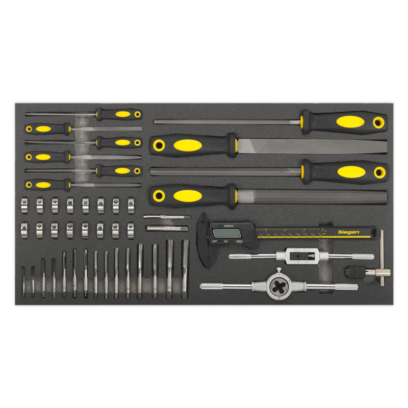 Sealey Tool Trays 48pc Tap & Die, File & Caliper Set with Tool Tray-S01132 5054511123760 S01132 - Buy Direct from Spare and Square