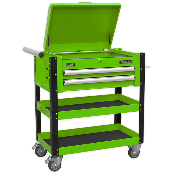 Sealey Tool Trolleys 2 Drawer Heavy-Duty Mobile Tool & Parts Trolley with Lockable Top - Green-AP760MHV 5054511203400 AP760MHV - Buy Direct from Spare and Square