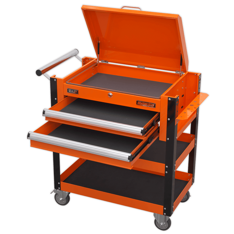 Sealey Tool Trolleys 2 Drawer Heavy-Duty Mobile Tool & Parts Trolley with Lockable Top - Orange-AP760MO 5054511258172 AP760MO - Buy Direct from Spare and Square