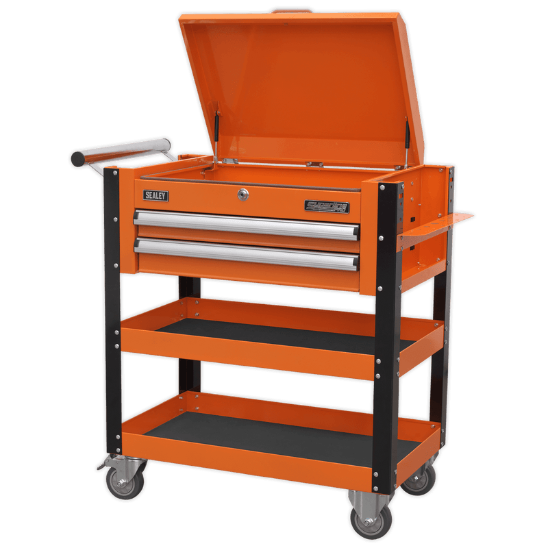 Sealey Tool Trolleys 2 Drawer Heavy-Duty Mobile Tool & Parts Trolley with Lockable Top - Orange-AP760MO 5054511258172 AP760MO - Buy Direct from Spare and Square