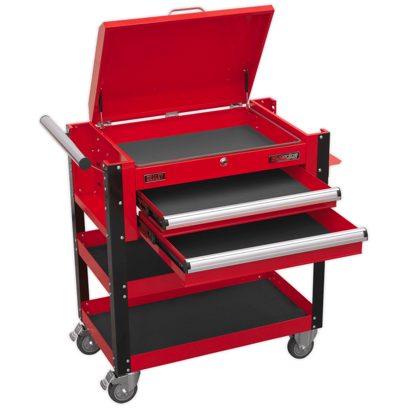 Sealey Tool Trolleys 2 Drawer Heavy-Duty Mobile Tool & Parts Trolley with Lockable Top - Red-AP760M 5054511258165 AP760M - Buy Direct from Spare and Square