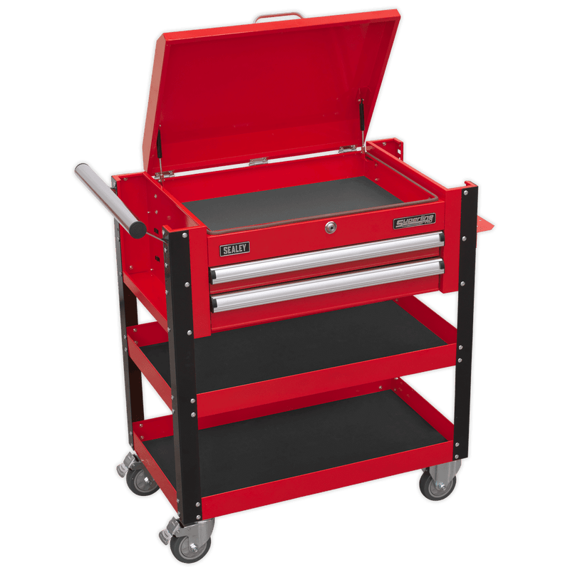 Sealey Tool Trolleys 2 Drawer Heavy-Duty Mobile Tool & Parts Trolley with Lockable Top - Red-AP760M 5054511258165 AP760M - Buy Direct from Spare and Square