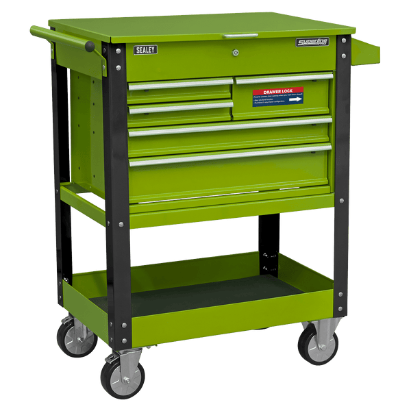 Sealey Tool Trolleys Heavy-Duty Mobile Tool & Parts Trolley with 5 Drawers and Lockable Top- Hi-Vis Green-AP890MHV 5054630189449 AP890MHV - Buy Direct from Spare and Square
