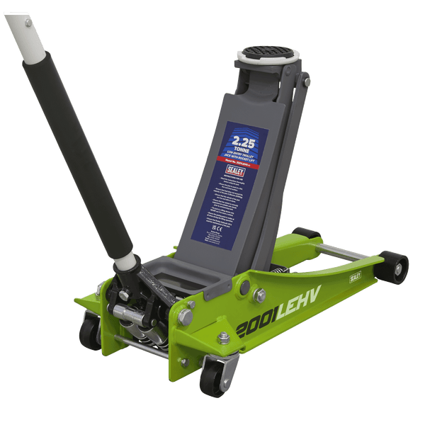 Sealey Trolley Jacks 2.25 Tonne Low Profile Trolley Jack with Rocket Lift - Hi-Vis Green-2001LEHV 5054511844344 2001LEHV - Buy Direct from Spare and Square