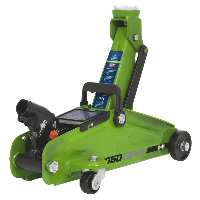 Sealey Trolley Jacks 2 Tonne Short Chassis Trolley Jack - Hi-Vis Green-1050CXHV 5054630030680 1050CXHV - Buy Direct from Spare and Square