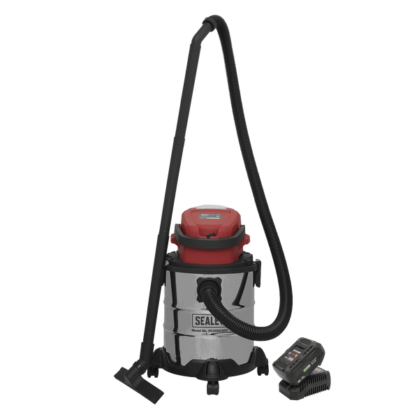 Sealey Vacuum Cleaner 20L Wet & Dry Cordless 20V SV20 Series with 4Ah Battery & Charger 5054511607130 PC20VCOMBO4 - Buy Direct from Spare and Square