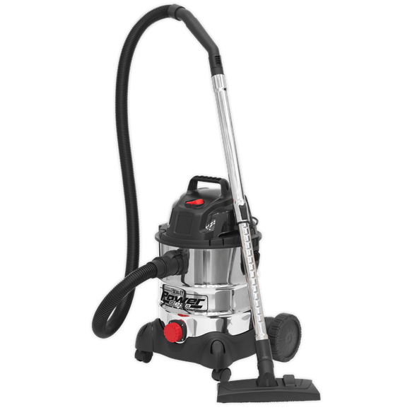 Sealey Vacuum Cleaner Sealey 1250w 20 Litre Wet and Dry Vacuum Cleaner - Stainless Drum - Deluxe Tools PC200SD - Buy Direct from Spare and Square